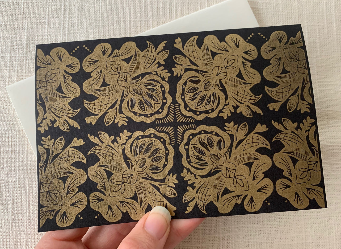 Letterpress Cards - Black and Gold Rosemaling