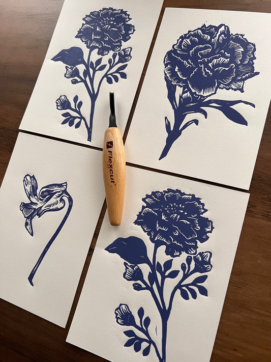 Carnation - January Birth Flower - Linocut Print