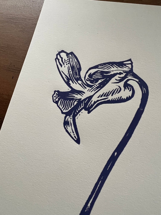 Violet - February Birth Flower - Linocut Print