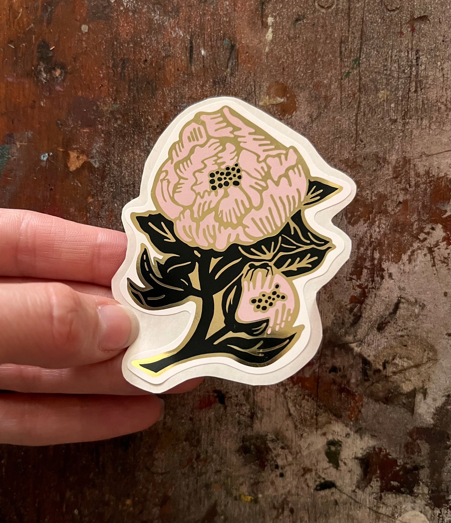 Gold Foil Peonies in Bloom Sticker