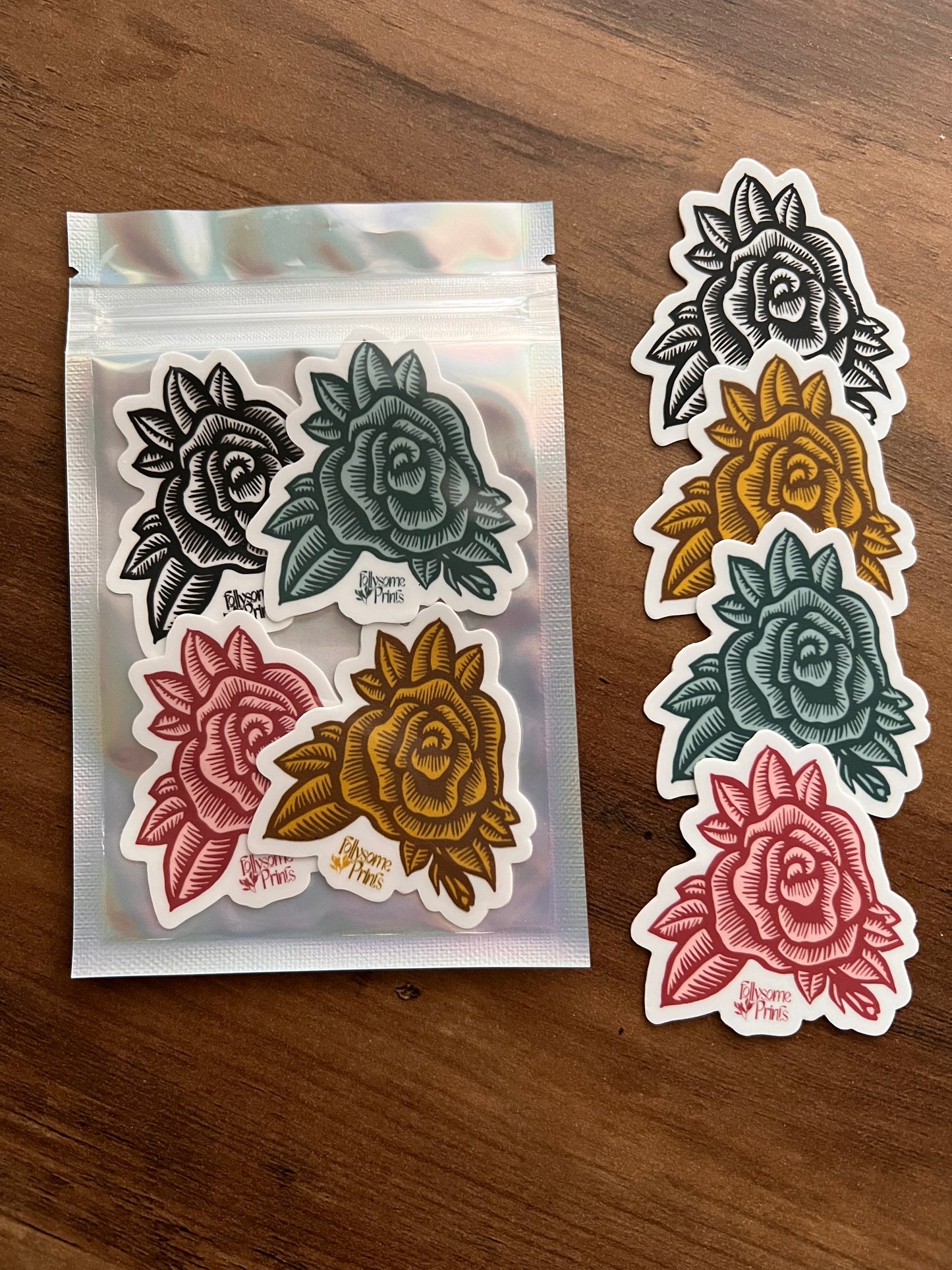 Rose Linocut Sticker Set of 4