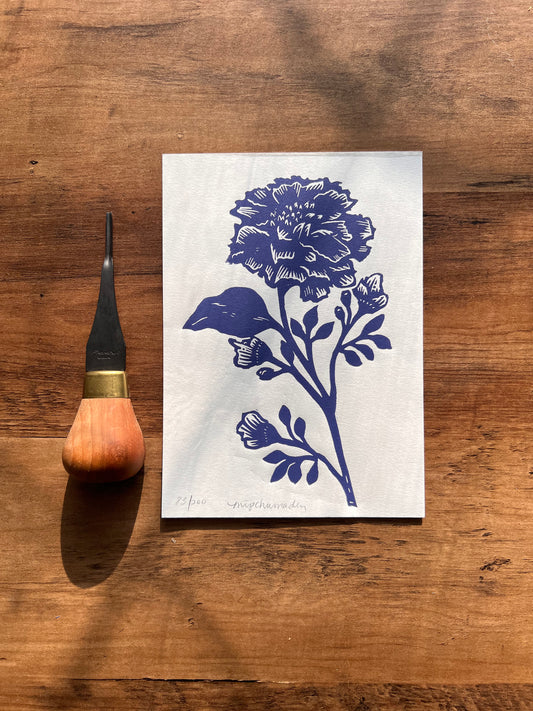 Marigold - October Birth Flower - Linocut Print