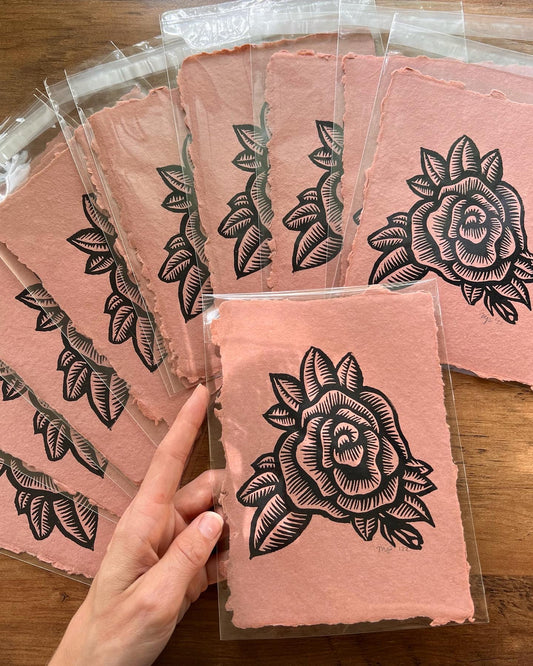 Terra Cotta Rose Linocut Print